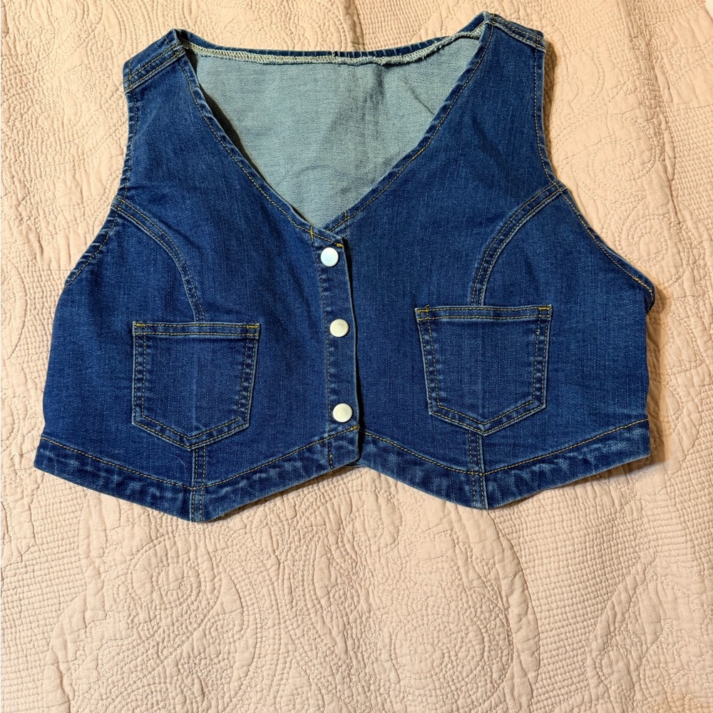 Denim Button-Front Vest in Deep Blue